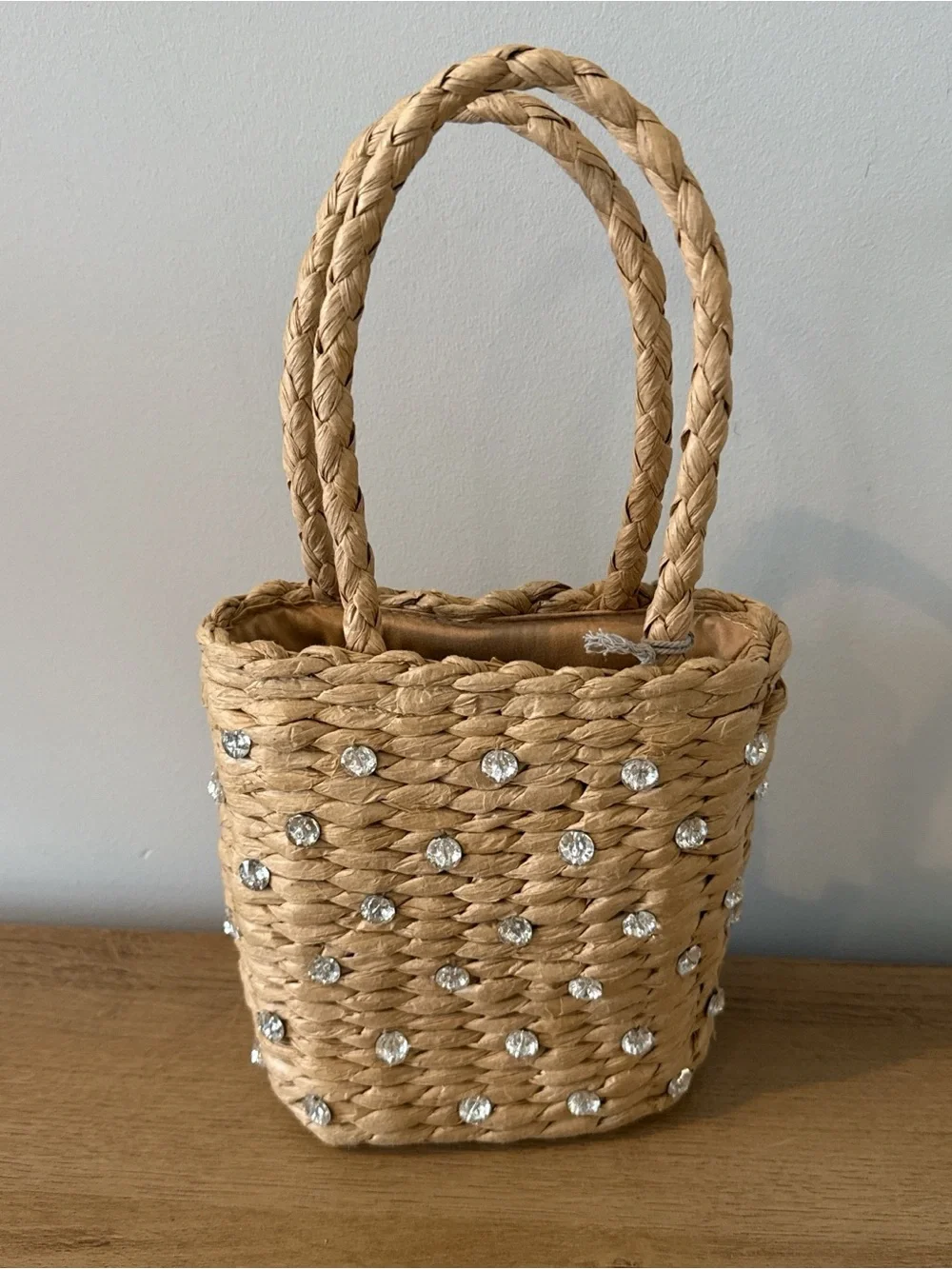 a new day Tan Woven Mini Tote with Crystal Studs - Picture 1 of 4